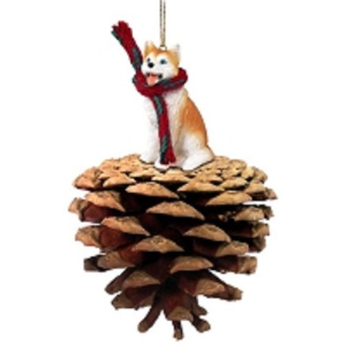 Conversation Concepts Husky Red & White w/Blue Eyes Pinecone Pet Ornament