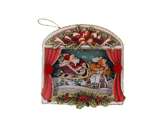 Vintage Style Shadow Box Santa Ornament Santa Flying Sleigh