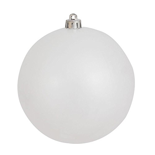 Vickerman Candy Finish Seamless Shatterproof Christmas Ball Ornament, UV Resistant with Drilled Cap, 6 per Bag, 4″, White