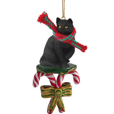 BLACK CAT Tabby Short hair CANDY CANE Christmas Ornament NEW CCC49