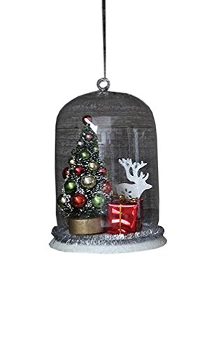 Creative Co-op 5″ Glass Cloche Christmas Scene Ornament (Deer on Right)