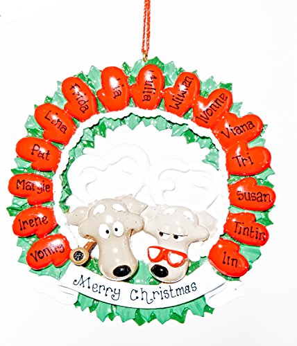 Personalized Christmas Ornament – 15 Mitten Wreath – Free Names Added, Shipped Next Day