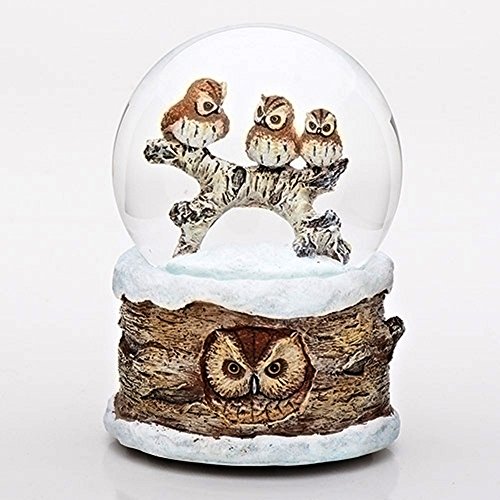 Roman, 100mm Musical Snow Globe, Owls in the Winter Snow