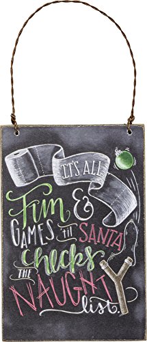 Primitives by Kathy 4.5″ x 3″ Chalkboard Style Ornament “It’s all Fun & Games” With Ribbon for Hanging