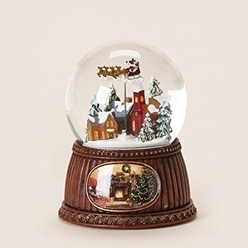 5″ Village With Sleigh Rotate Glitter Dome 100mm Plays Here Comes Santa Claus by Roman
