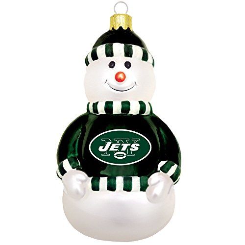 New York Jets Glass Snowman Ornament
