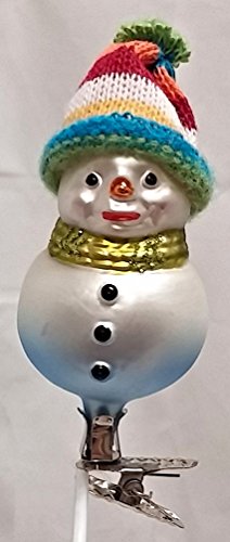Inge Glas Snowman Wearing a Knitted Hat German Glass Clip on Christmas Ornament