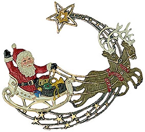 Large Santa with Reindeer German Pewter Christmas Ornament Decoration Germany