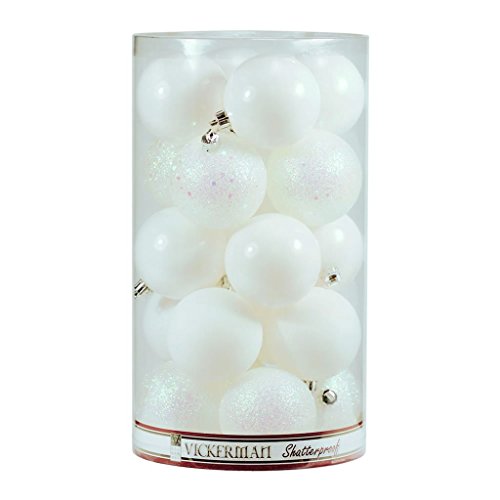 Vickerman 20603 – 4″ White Shiny Matte Glitter Sequin Ball Christmas Tree Ornament (12 pack) (N591001A)