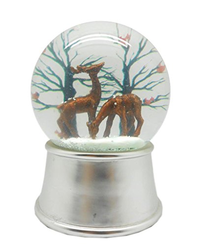 Lightahead 100MM Reindeers Musical Snow Globe Ball with Iron base and Rotating playing tune Table Top Decoration (Reindeer couple)