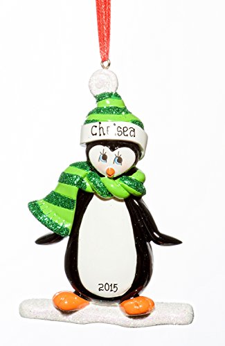 Child Christmas Holiday Penquin On Ice Ornament-Free Name Personalized-Shipped In One Day