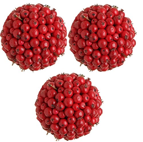 Christmas Ornaments Set of 3 Decorative Spheres Red Berry Christmas Decoration 3.5 Inch Balls Winter Holiday Decoration