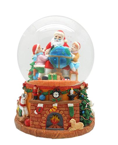 Lightahead PolyResin 80MM Musical Water Snow Ball Playing a Tune & Rotating Table Top Decoration for Christmas (Santa with Children)