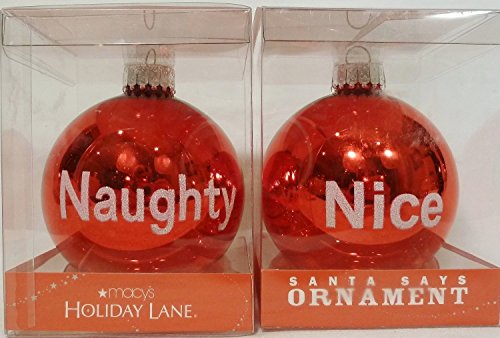 Macy’s Holiday Lane Naughty or Nice Red Glass Ball Christmas Ornament