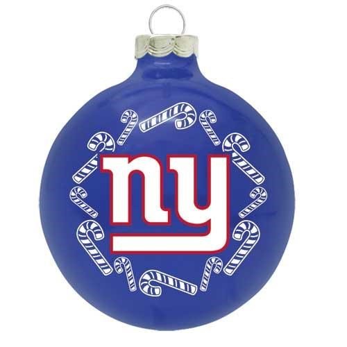New York Giants 2 5/8” Painted Round Candy Cane Christmas Tree Ornament