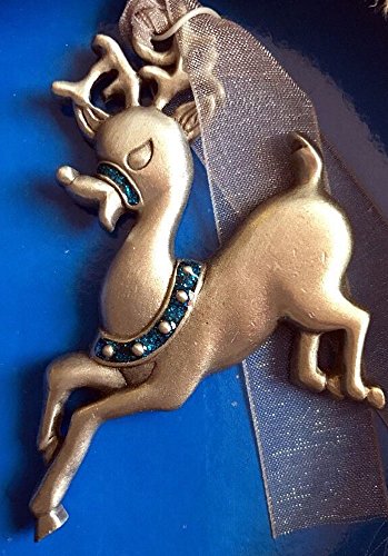 Gloria Duchin Pewter Reindeer Christmas Ornament – Blue Glitter Highlights