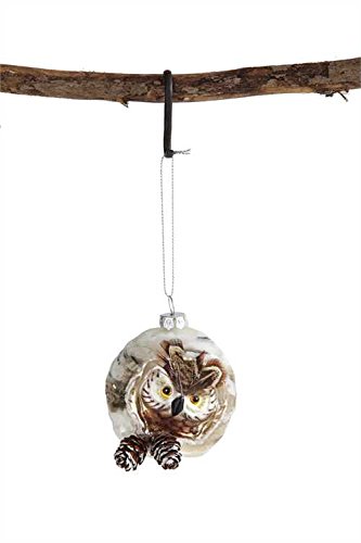Snow Owl with Pinecone Accents Glass Hanging Christmas Ornament