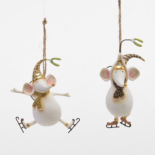 Ice Skating Mouse Ornaments Set of 2 Assorted Resin, 4″