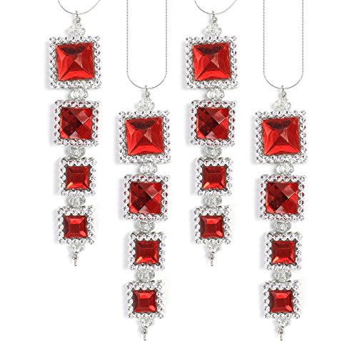 Holiday Lane Silver with Red Acrylic Gems Dangle Christmas Ornaments (Set of 4)