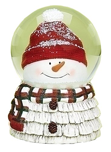 Roman 6.5″ Musical Snowman Head with Red & Green Plaid Scarf Christmas Snow Globe Plays Let It Snow