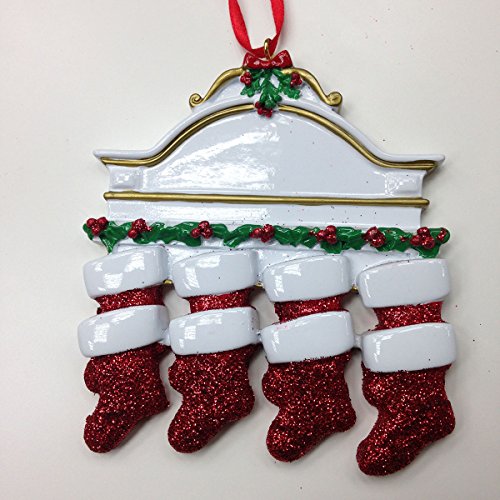 White Mantle Family of 8 Christmas Ornament, Free Personalization