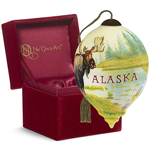 Ne’Qwa Art, Housewarming Gifts, “Alaska Moose” Artist Lee Stroncek, Petite Princess-Shaped Glass Ornament, #7169903