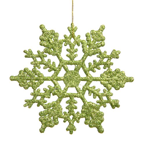 Vickerman Glitter Snowflake Christmas Ornaments with 12 per PVC Box, 8″, Lime