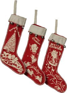 Retro Christmas Felt Stocking Ornaments Set of 3 by Primitives By Kathy