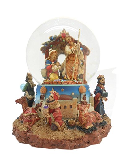Lightahead PolyResin Nativity Scene Musical Water Snow Ball playing tune and Rotating Table Top Decoration (80mm)