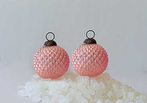 Mercury Glass with Diamond Cut Design Pink Hanging Christmas Ornament Set of 2