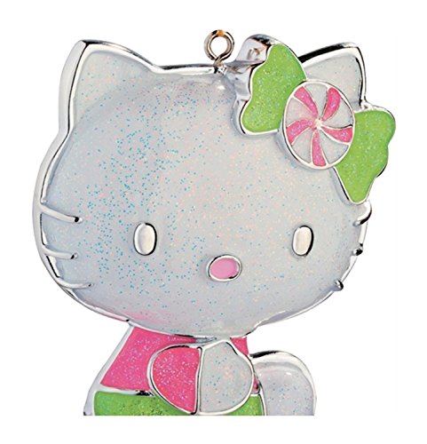 Carlton Cards Heirloom Pink and Green Glitter Hello Kitty Christmas Ornament