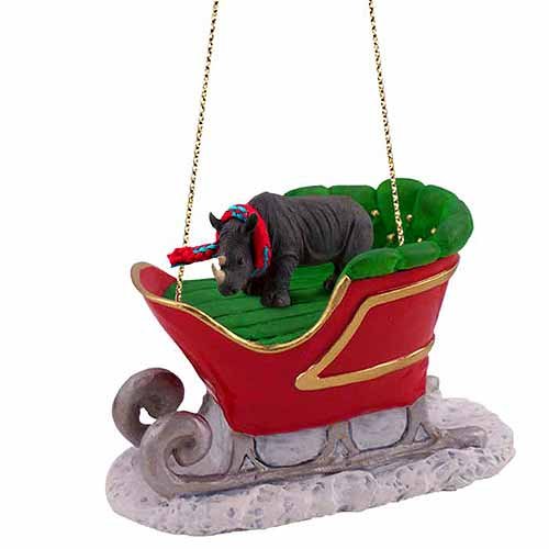 Rhinoceros Sleigh Ride Christmas Ornament