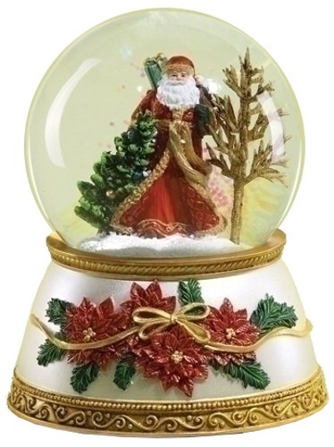 6″ Santa With Tree Poinsettia Base Glitter Dome 100mm Plays Jingle Bells by Roman