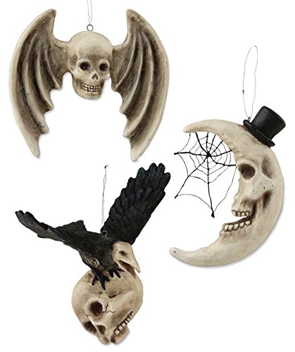 Bethany Lowe Halloween Skullduggery Skull Ornaments Set of 3