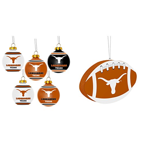 NCAA Texas Longhorns Plastic Christmas Ball Ornament 5 Pack Foam Bundle 2 Pack By Forever Collectibles
