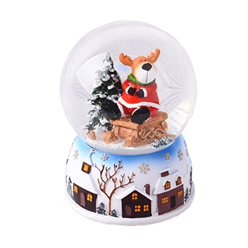 Lightahead 100MM Christmas Snow Water Globe with falling Snowflakes & music playing Water ball Table Top Decoration in Polyresin (Reindeer)