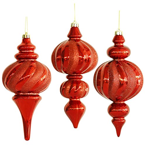 Vickerman 28950 – 10″ Red Finial Assorted Christmas Tree Ornament (3 pack) (O120603)