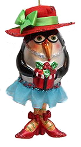 December Diamonds Blown Glass Ornament Penguin with Red Hat