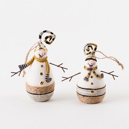 Roly Poly Snowman Ornaments Set of 2 Assortedt, Resin, 4″, 4.5″