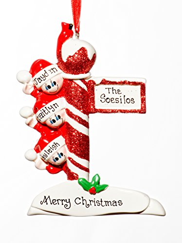 Family 3 (three) Person Personalized Holiday Christmas Family Post Ornament-Free Names Personalized – Shipped In One Day