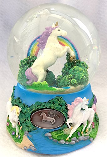 Unicorn Over the Rainbow Enchanted Fantasy Musical Glitterdome 100mm Snow Globe