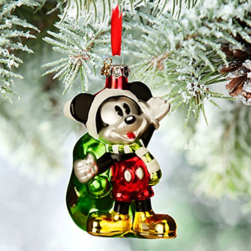 Disney Santa Mickey Mouse Glass Sketchbook Christmas Ornament