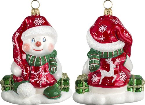 Glitterazzi Traditional Snowman with Reindeer & Snowflakes Christmas Ornament By Joy to the World Collectibles – 4″h.