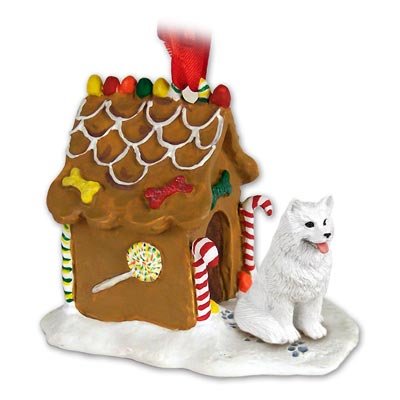 SAMOYED Dog NEW Resin GINGERBREAD HOUSE Christmas Ornament 39