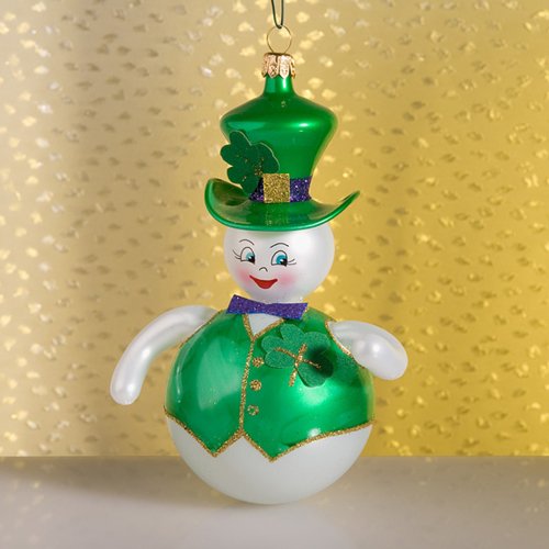 De Carlini Irish Snowman Italian Mouthblown Glass Christmas Ornament