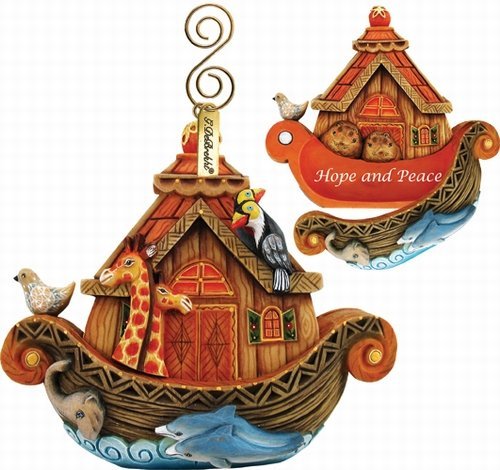 G. Debrekht Noah’s Ark Ornament, 3-1/2-Inch Tall, Also Functions as a Swivel Box, When Opened Reads Hope and Peace.
