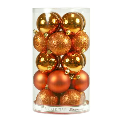 Vickerman Shatterproof Burn Orange 4 Finish Ornament Assortment, 60 per Box, 2.4″, Burnish Orange