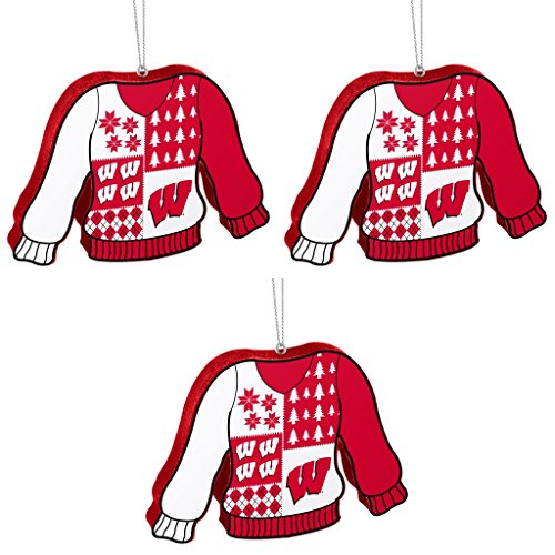 NCAA Wisconsin Badgers Foam Ugly Sweater Christmas Ornament Bundle 3 Pack By Forever Collectibles