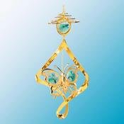 24K Gold Butterfly Spiral Ornament – Green Swarovski Crystal