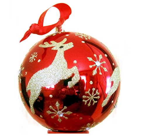 Waterford Red Reindeer Ball Ornament 4″